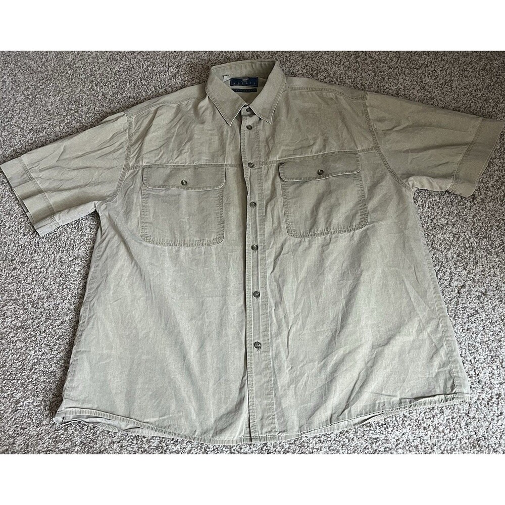 Men's New Man Tan Short Sleeve Button Down Shirt, 100% Cotton, French, Size XL
